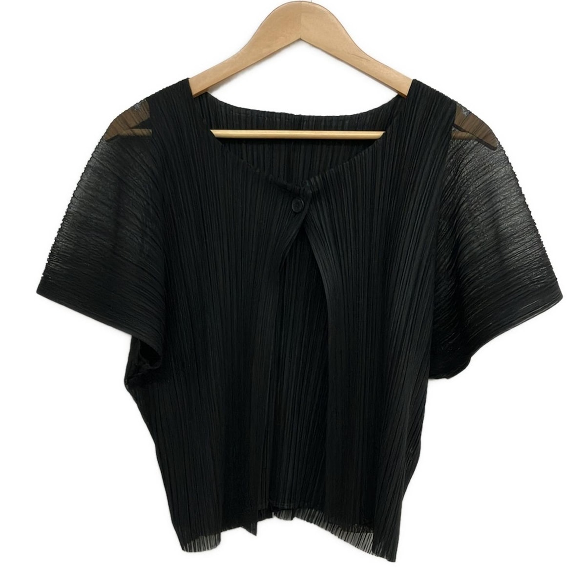 【新着】【中古】PLEATS PLEASE(プリーツプリーズ) カーディガン 半袖/プリーツ 黒