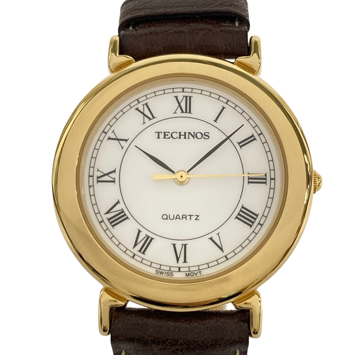 【新着】【中古】TECHNOS(テクノス) 腕時計 革ベルト 白