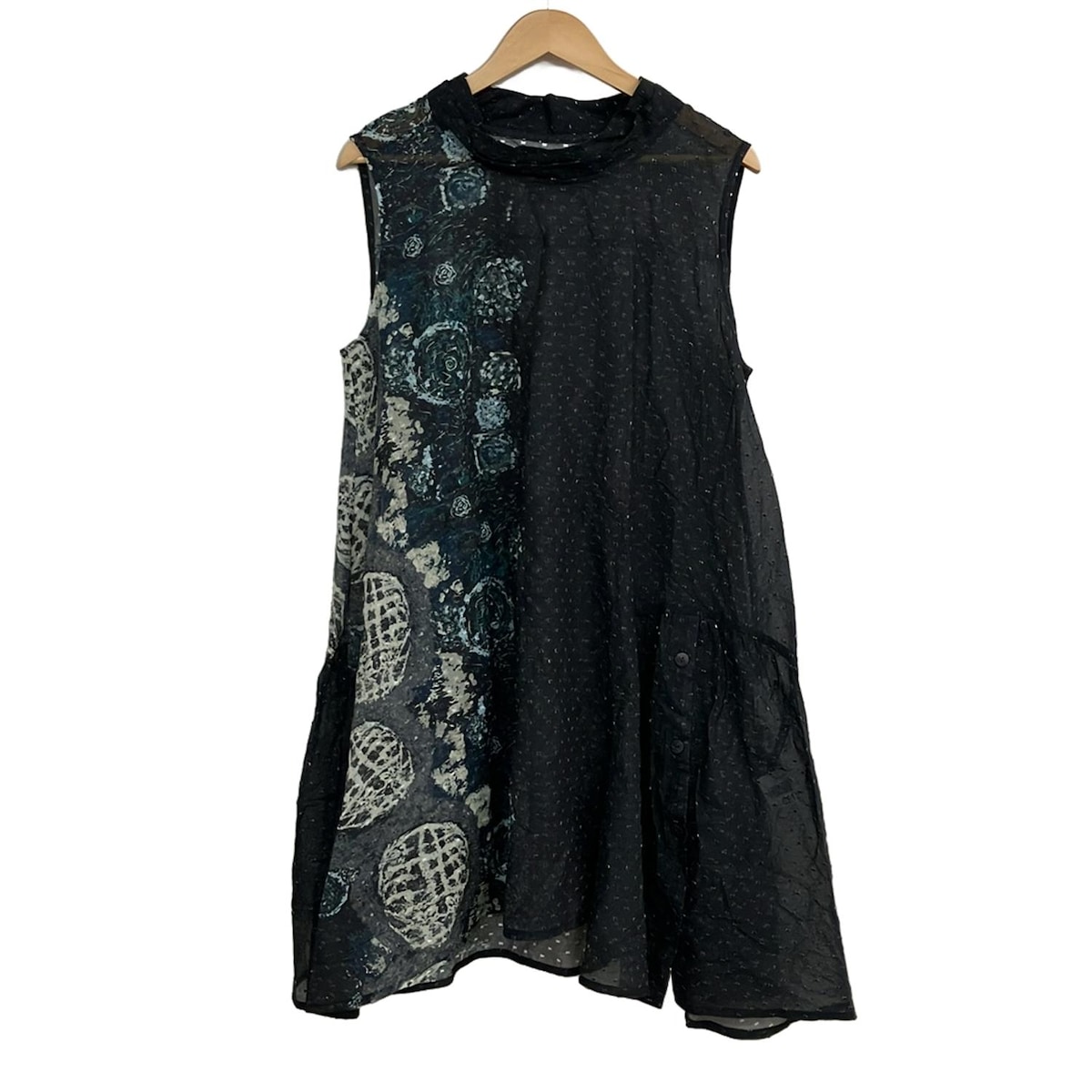 【新着】【中古】慈雨(ジウ/センソユニコ) ワンピース ハイネック/ノースリーブ/ロング/シースルー ダークグレー×ライトグレー×マルチ