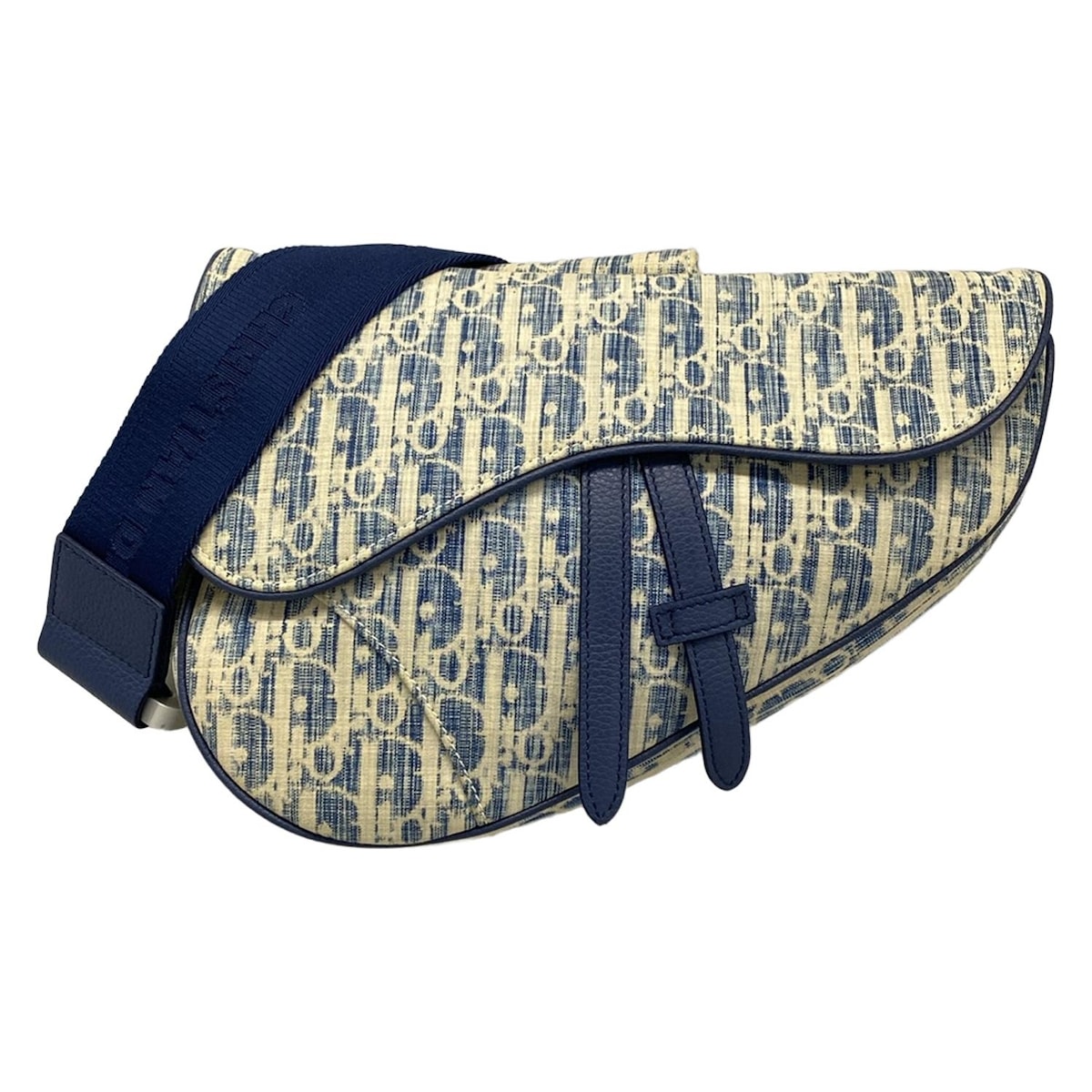 【新着】【中古】DIOR/ChristianDior(ディオール/クリスチャンディオール) サドルバッグ ショルダーバッグ ネイビー×アイボリー レザー
