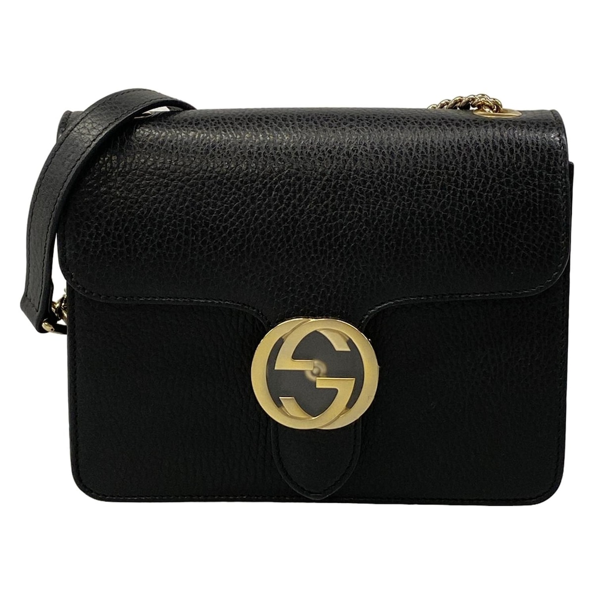 【新着】【中古】GUCCI(グッチ) インターロッキングG ショルダーバッグ 黒 レザー