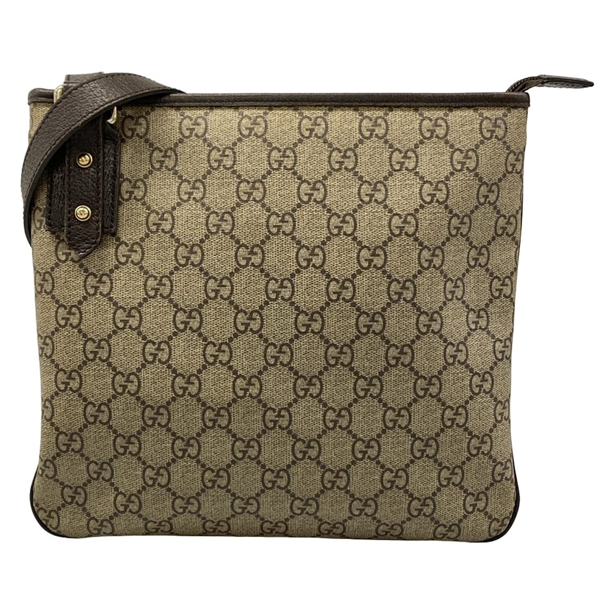 【中古】GUCCI(グッチ) GGスプリーム ショルダーバッグ ベージュ×うす暗い赤銅色 なめし革