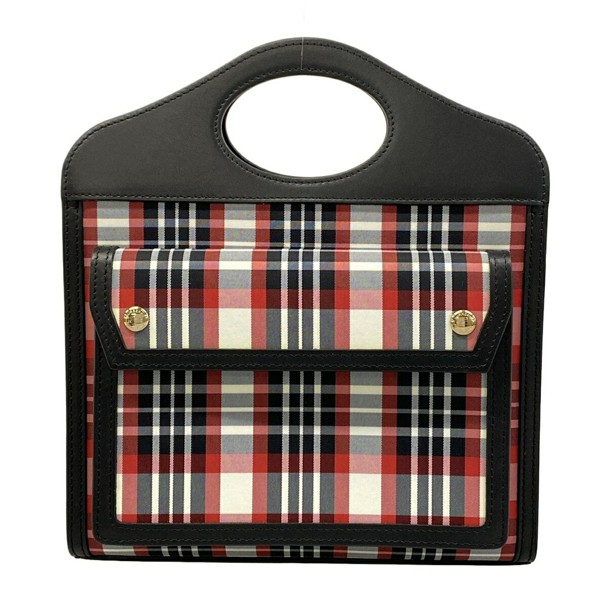 【新着】【中古】BURBERRY LONDON ENGLAND(バーバリーロンドンイングランド) ミニポケットバッグ ハンドバッグ チェック柄 黒×白×レッド レザー