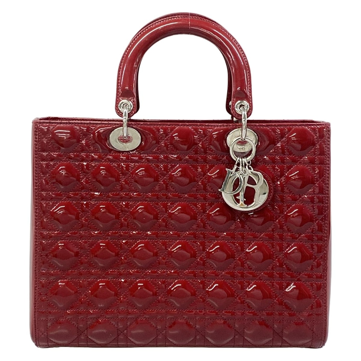 【新着】【中古】DIOR/ChristianDior(ディオール/クリスチャンディオール) レディディオールラージバッグ ハンドバッグ ボルドー レザー