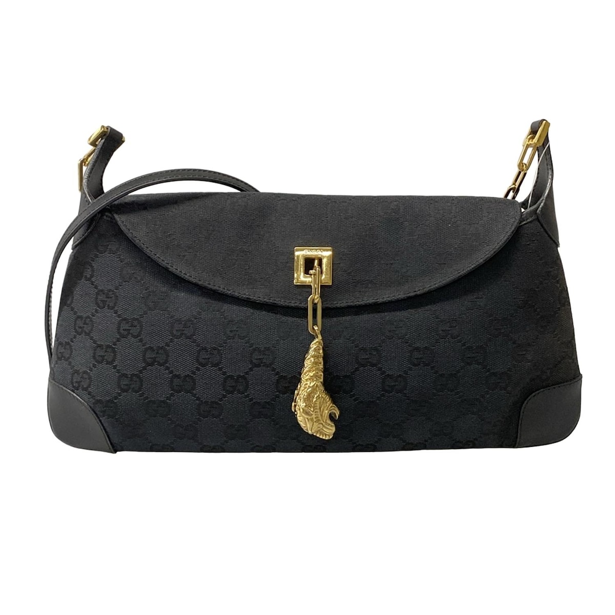 【新着】【中古】GUCCI(グッチ) GG柄 ショルダーバッグ 黒 レザー