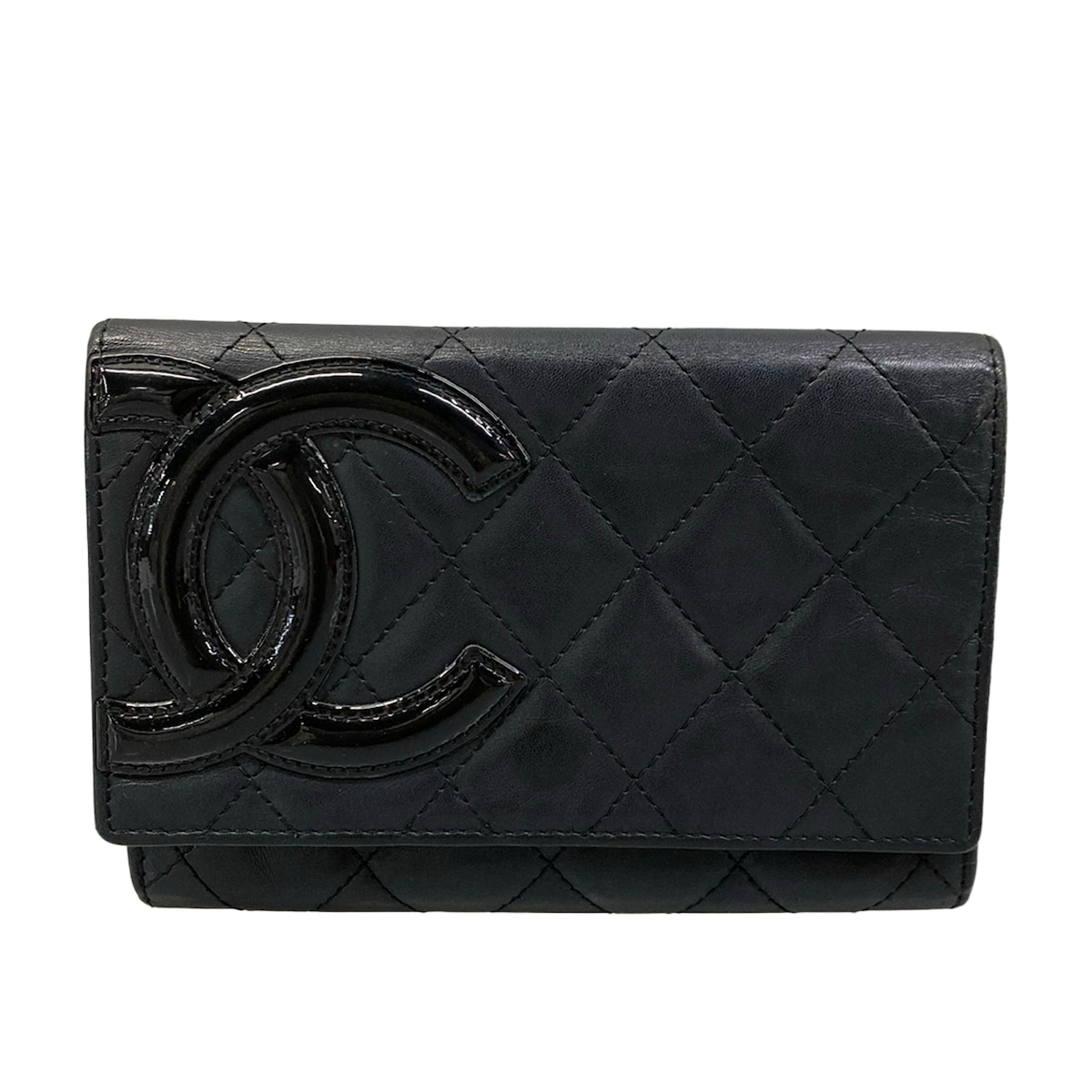 【中古】CHANEL(シャネル) カンボンライン 財布 シルバー金具 黒 レザー、ラムスキン|ブランディア 店