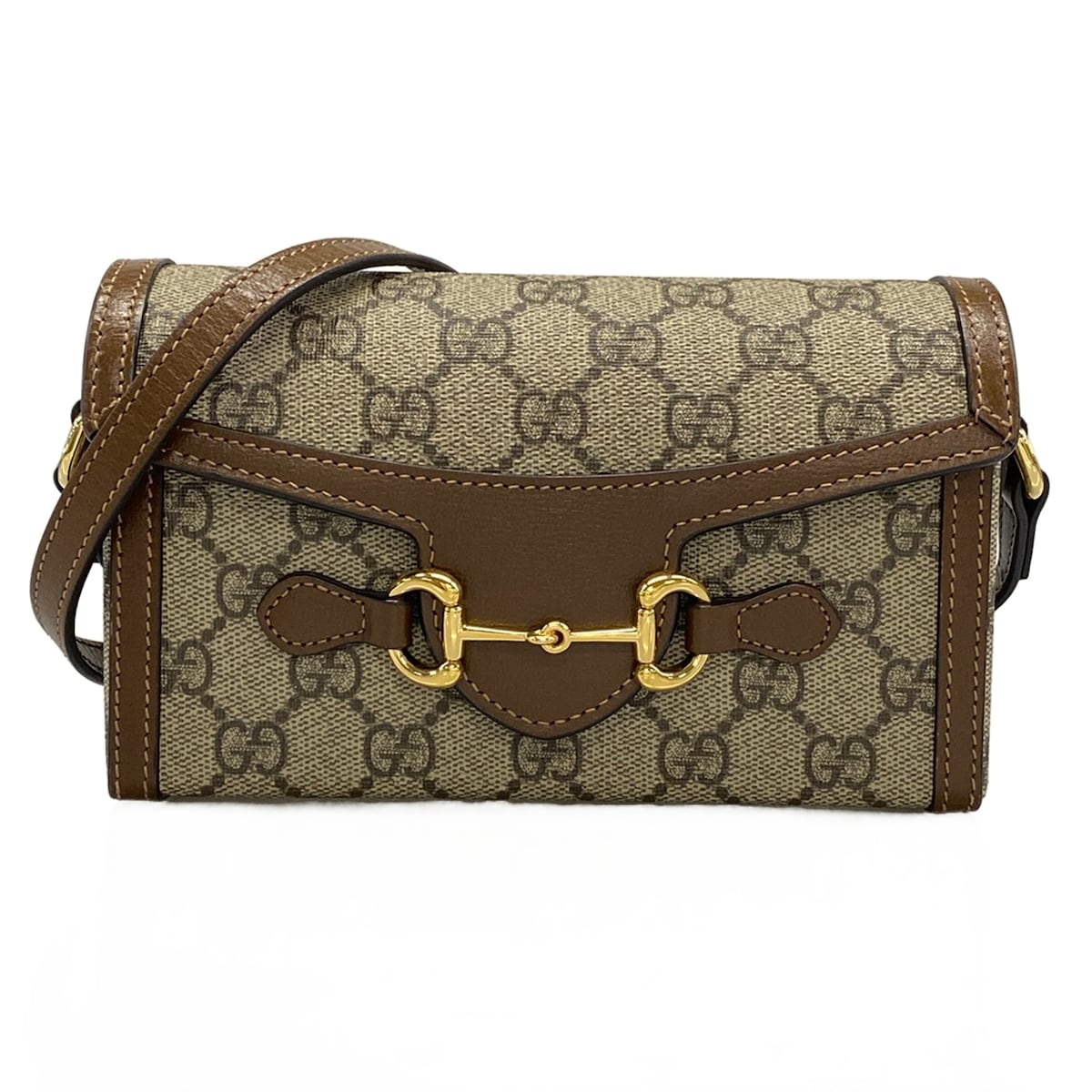 【中古】GUCCI(グッチ) ホースビット 1955 ショルダーバッグ ミニバッグ ダークブラウン&times;ベージュ レザー｜ブランディア　店