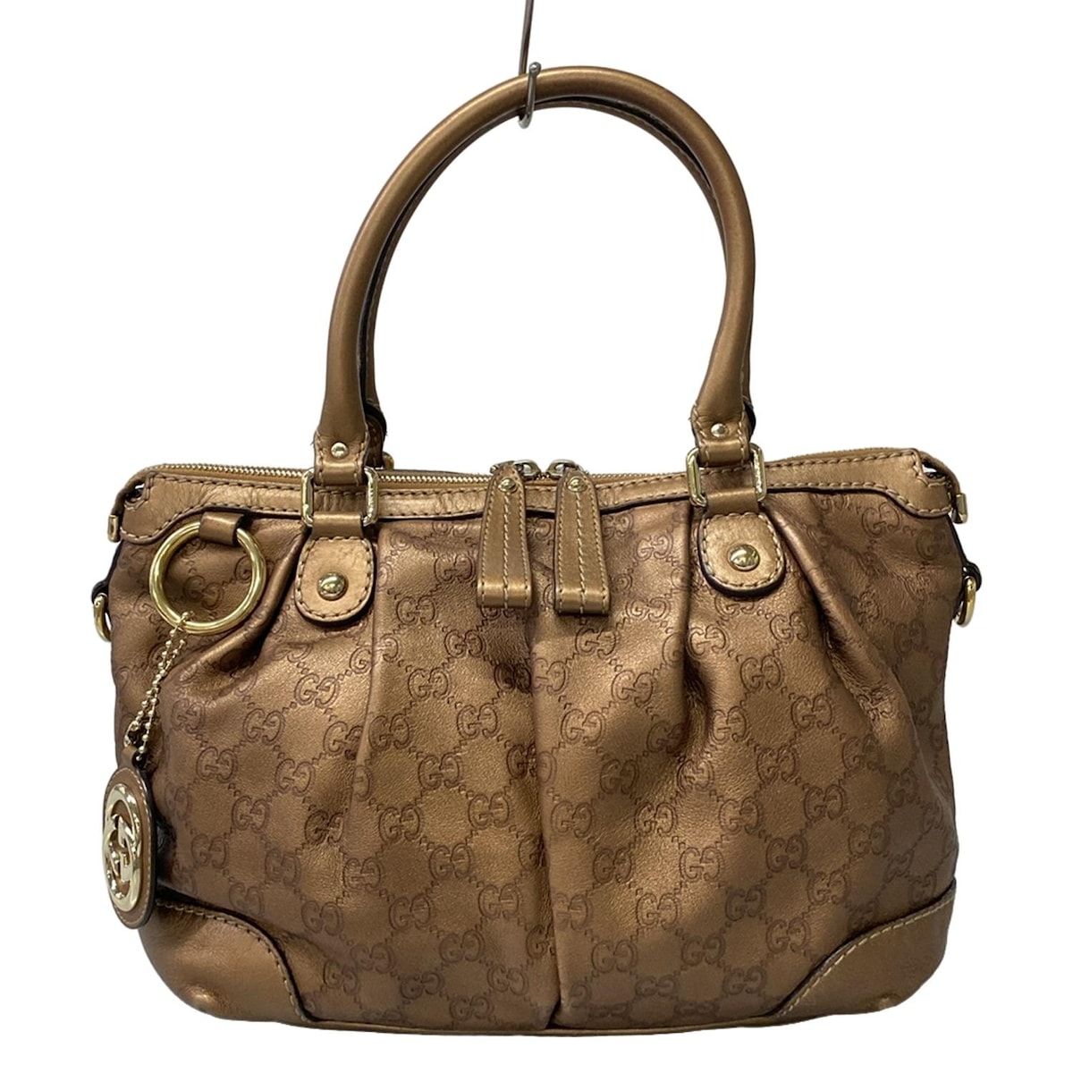 【新着】【中古】GUCCI(グッチ) スーキー,シマライン ハンドバッグ ブラウン レザー
