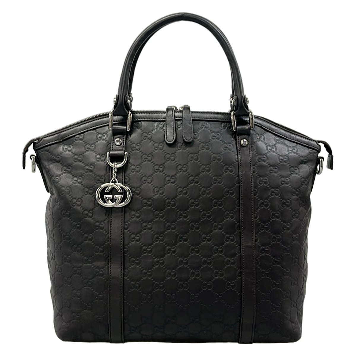 【中古】GUCCI(グッチ) シマライン,インターロッキングG ハンドバッグ ダークブラウン レザー|ブランディア 店