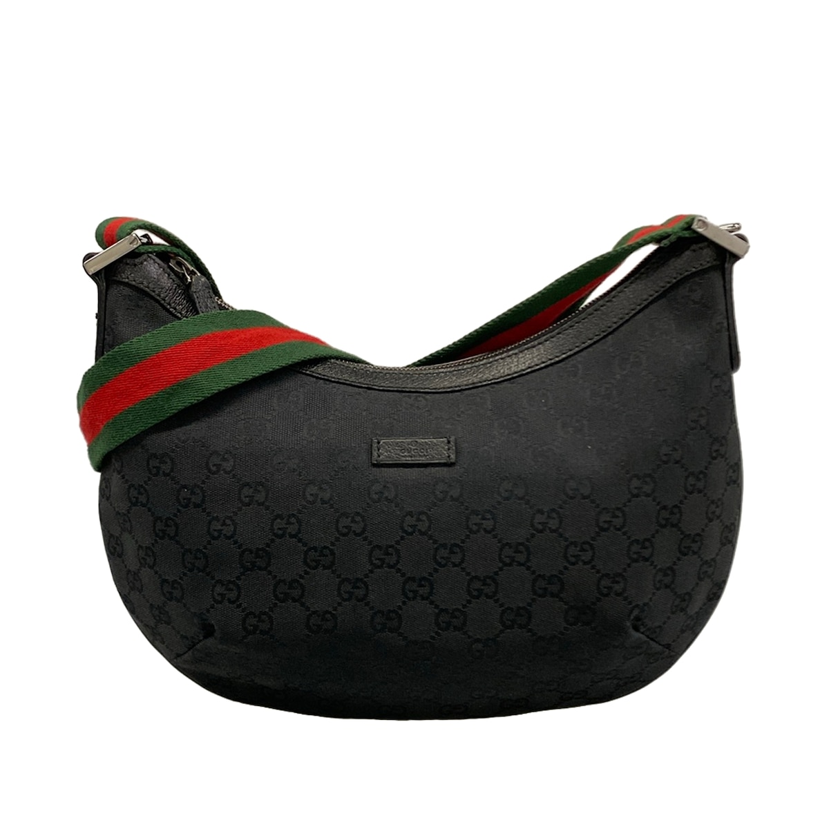 【中古】GUCCI(グッチ) GG柄,シェリー(ウェブ) ショルダーバッグ 黒×グリーン×レッド レザー|ブランディア 店