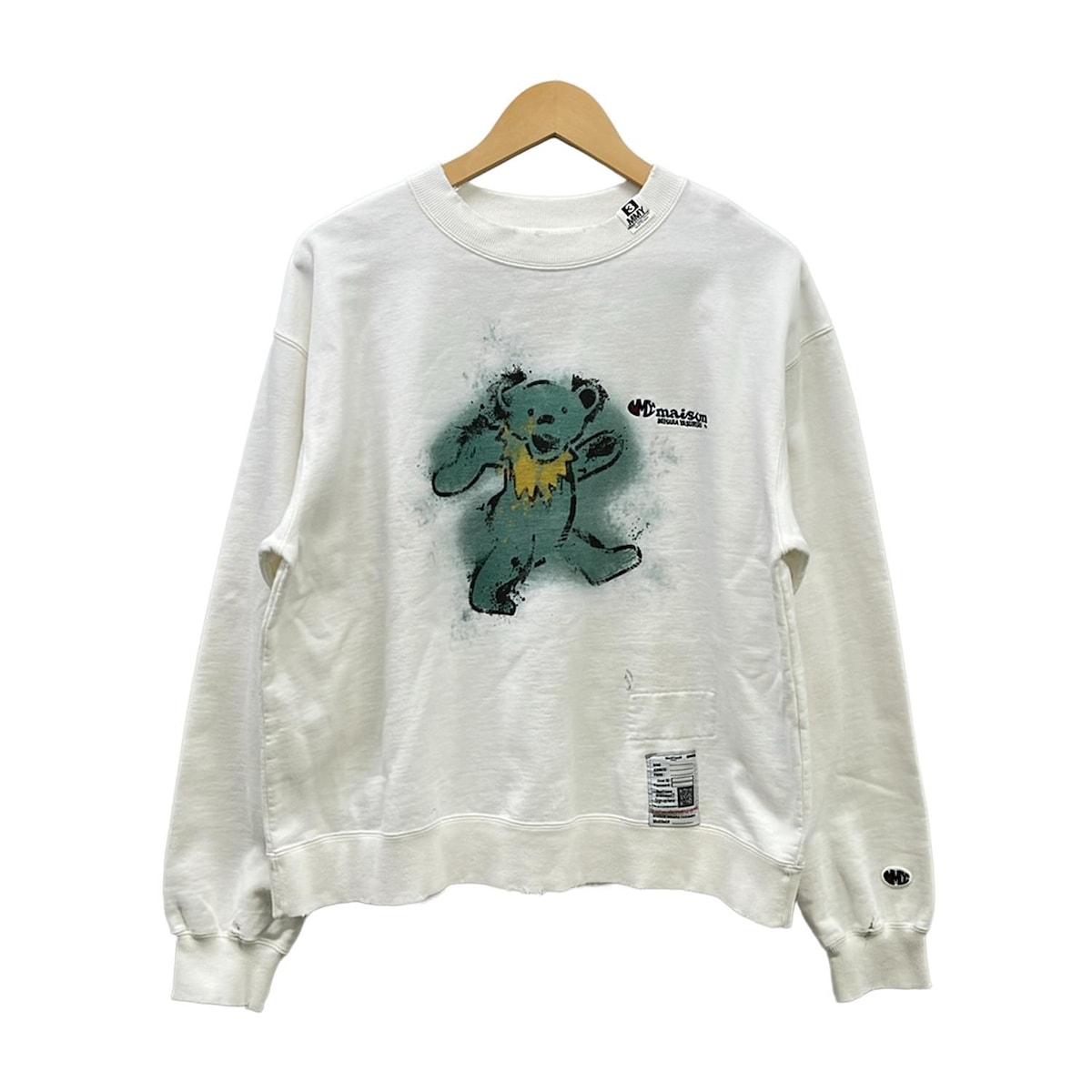 【新着】【中古】Maison MIHARA YASUHIRO(メゾンミハラヤスヒロ) トレーナー 長袖/クマ/ダメージ加工 白×グリーン×イエロー