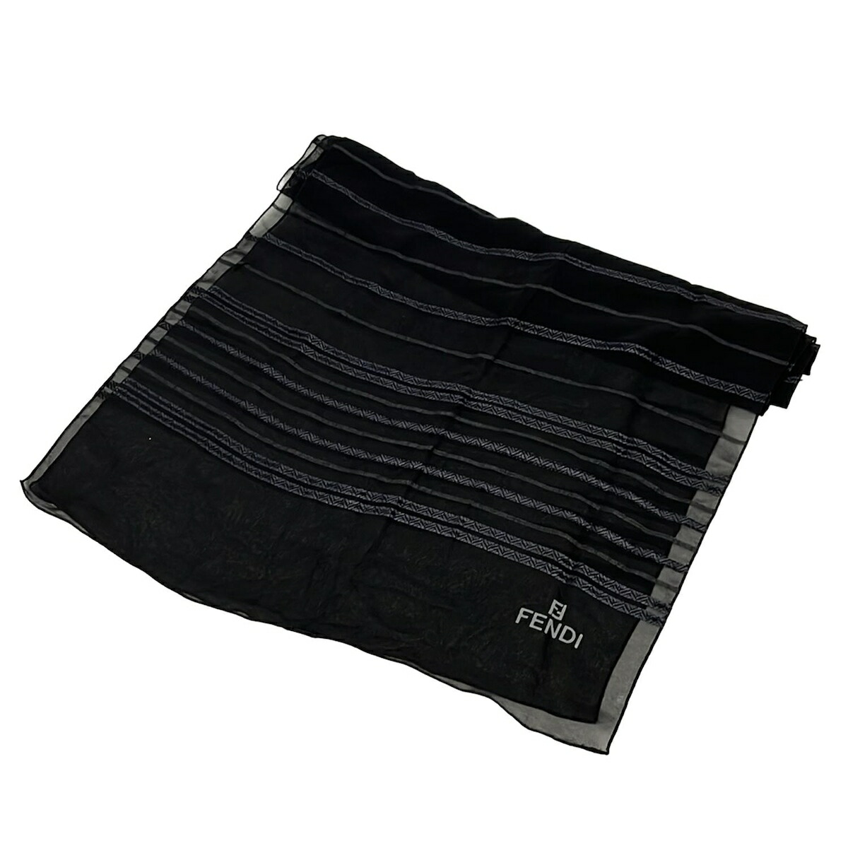 【新着】【中古】FENDI(フェンディ) ストール(ショール) シースルー 黒×ネイビー リネン、シルク