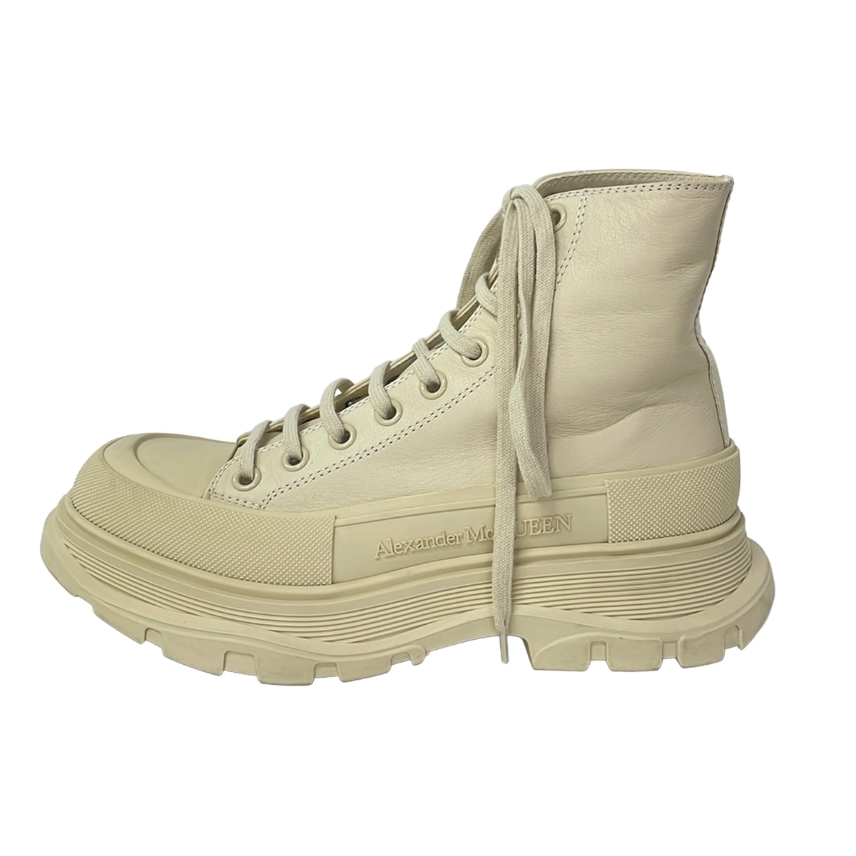 【中古】ALEXANDER McQUEEN(アレキサンダーマックイーン) TREAD SLICK ブーツ ベージュ レザー|ブランディア 店