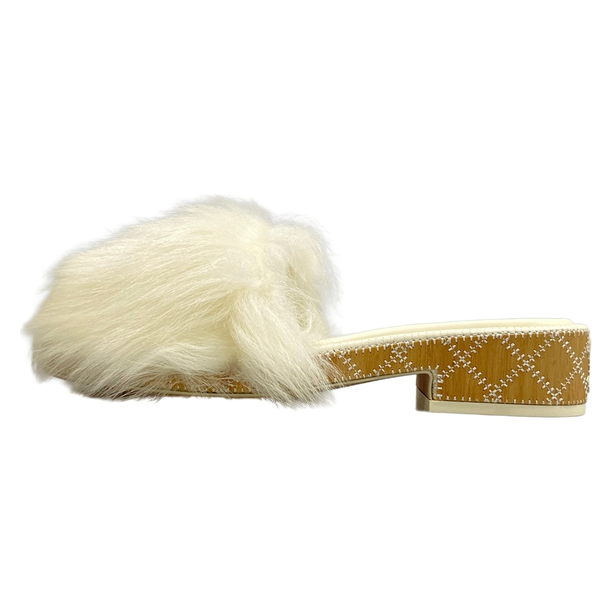 【新着】【中古】CHANEL(シャネル) ココマーク ミュール 毛皮 白×黒 子ヒツジ素はだ