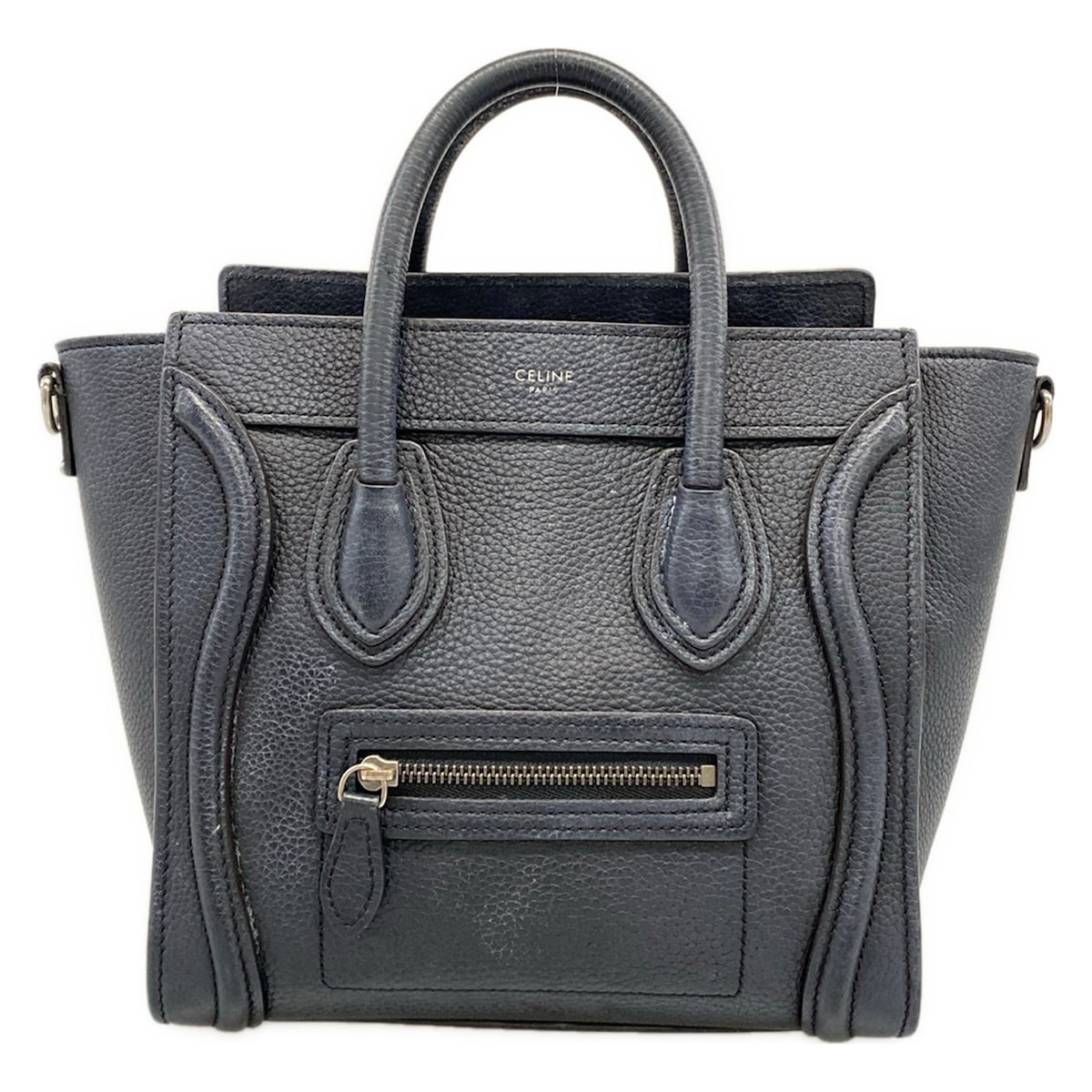 【中古】CELINE(セリーヌ) ラゲージナノショッパー ハンドバック ダークネイビー なめし革