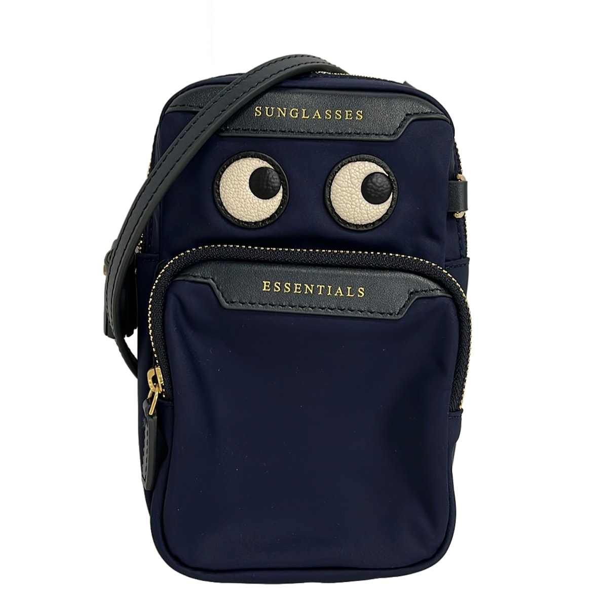【中古】Anya Hindmarch(アニヤハインドマーチ) ESSENTIALS CROSS BODY EYES ショルダーバッグ 米国海軍×ゴールド