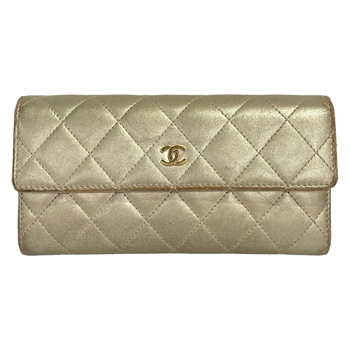 【中古】CHANEL(シャネル) マトラッセ 長紙入れ ゴールド 子ヒツジ人はだ