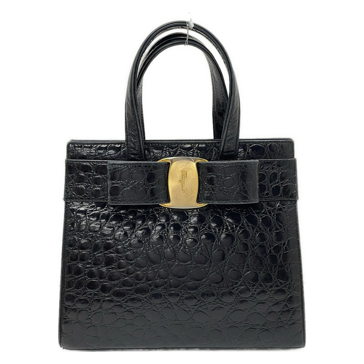 【新着】【中古】FERRAGAMO/SalvatoreFerragamo(サルバトーレフェラガモ) ヴァラ ハンドバック 型押し工業 黒 なめし革