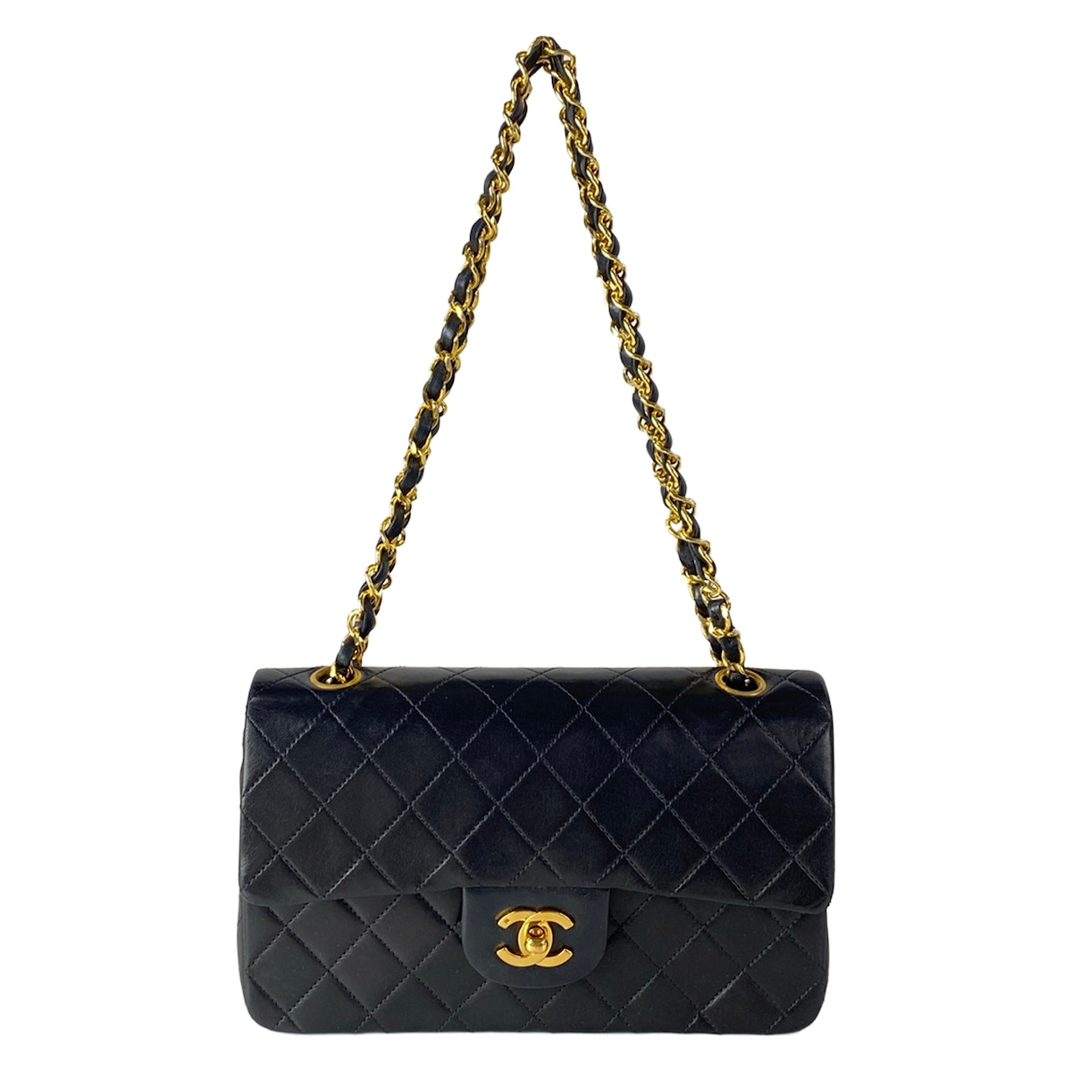 【新着】【中古】CHANEL(シャネル) ダブルフラップマトラッセ ショルダーバッグ ゴールド金具/チェーン店肩部 黒 子ヒツジ素はだ