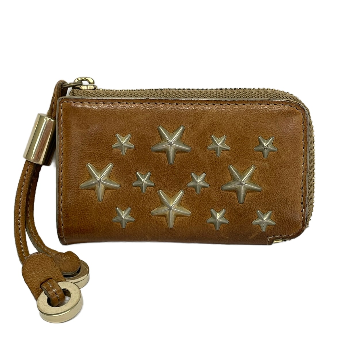 【新着】【中古】JIMMY CHOO(ジミーチュウ) 永遠の都 コインケース はやりっ児/スタッズ/L字チャック 赤銅色 なめし革