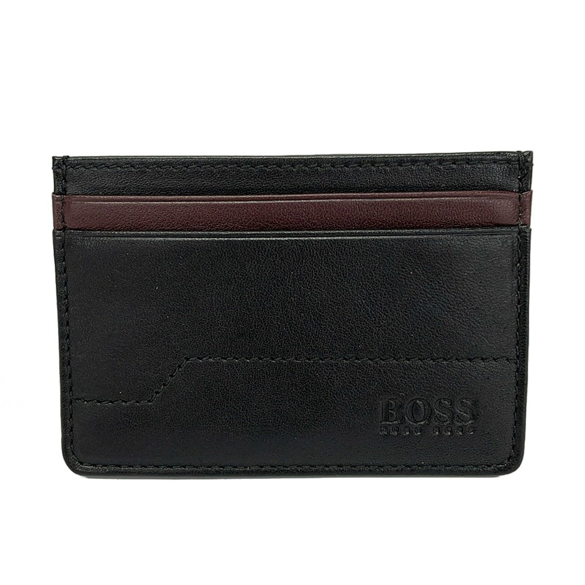 【中古】HUGOBOSS(ヒューゴボス) カードケース 黒&times;ボルドー レザー｜ブランディア　店