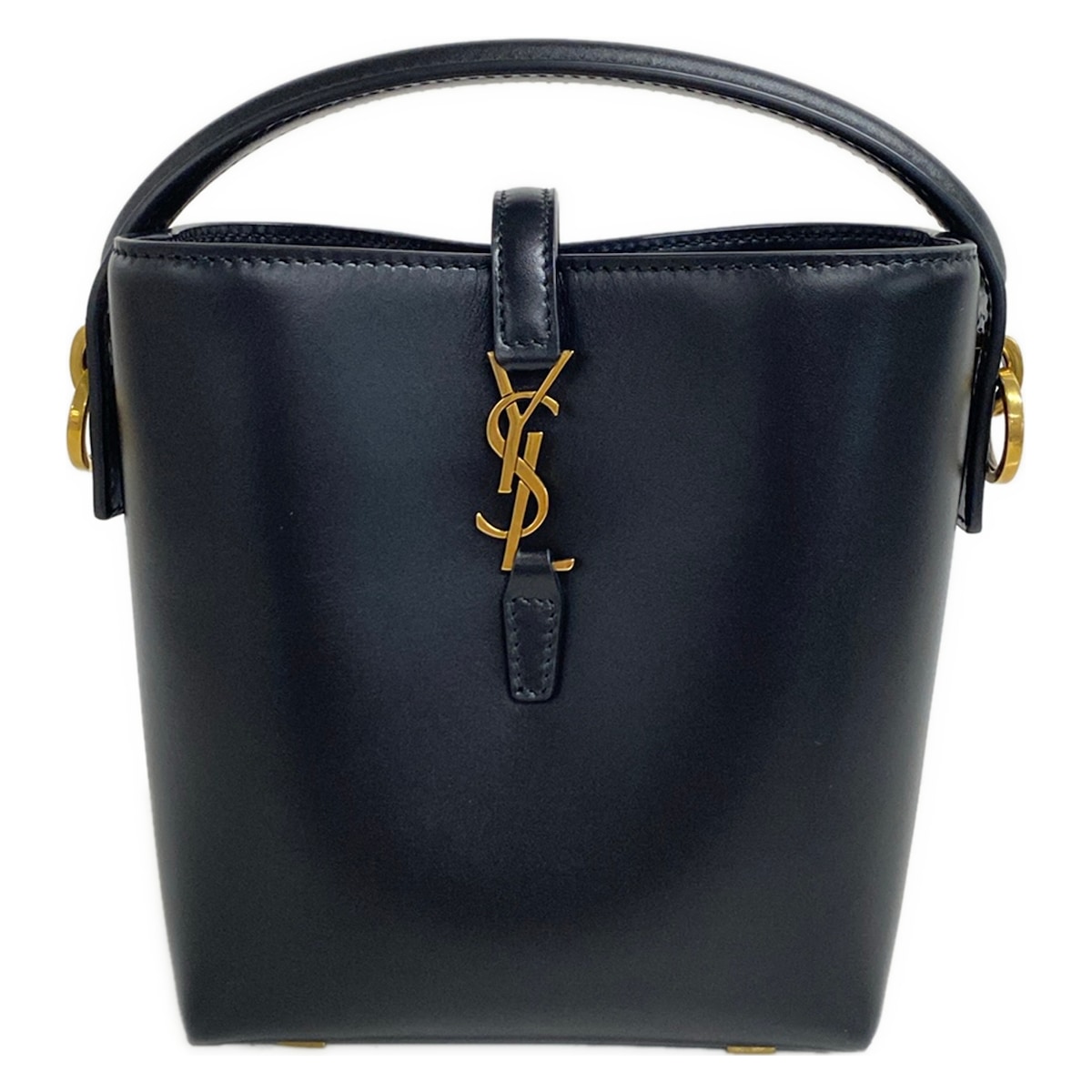 【中古】SAINT LAURENT PARIS(サンローランパリ) LE 37 ミニ バケットバッグ ハンドバッグ 黒×ゴールド レザー|ブランディア 店