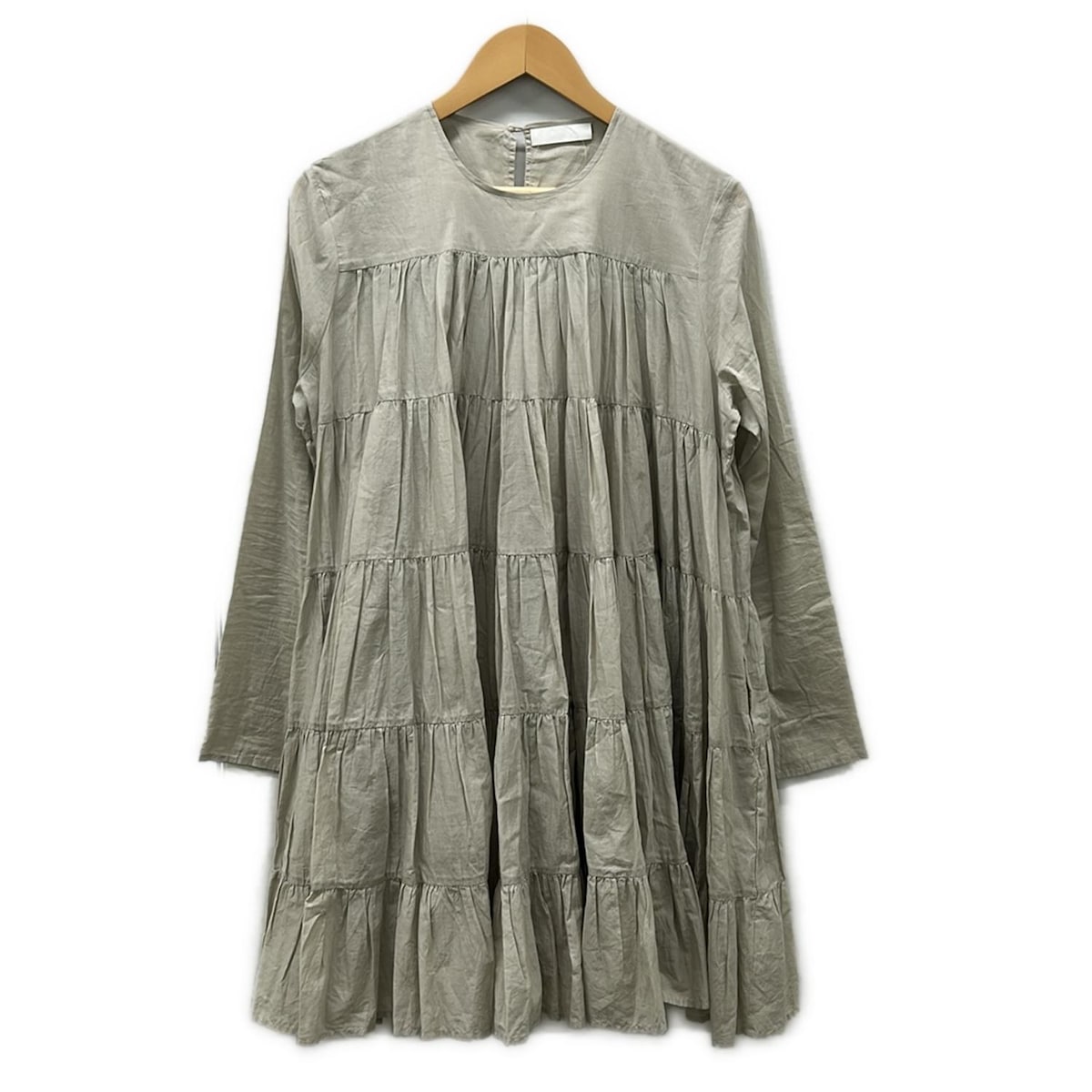 【新着】【中古】Merlette(マーレット) ワンピース クルーネック/長袖/ギャザー グレーベージュ
