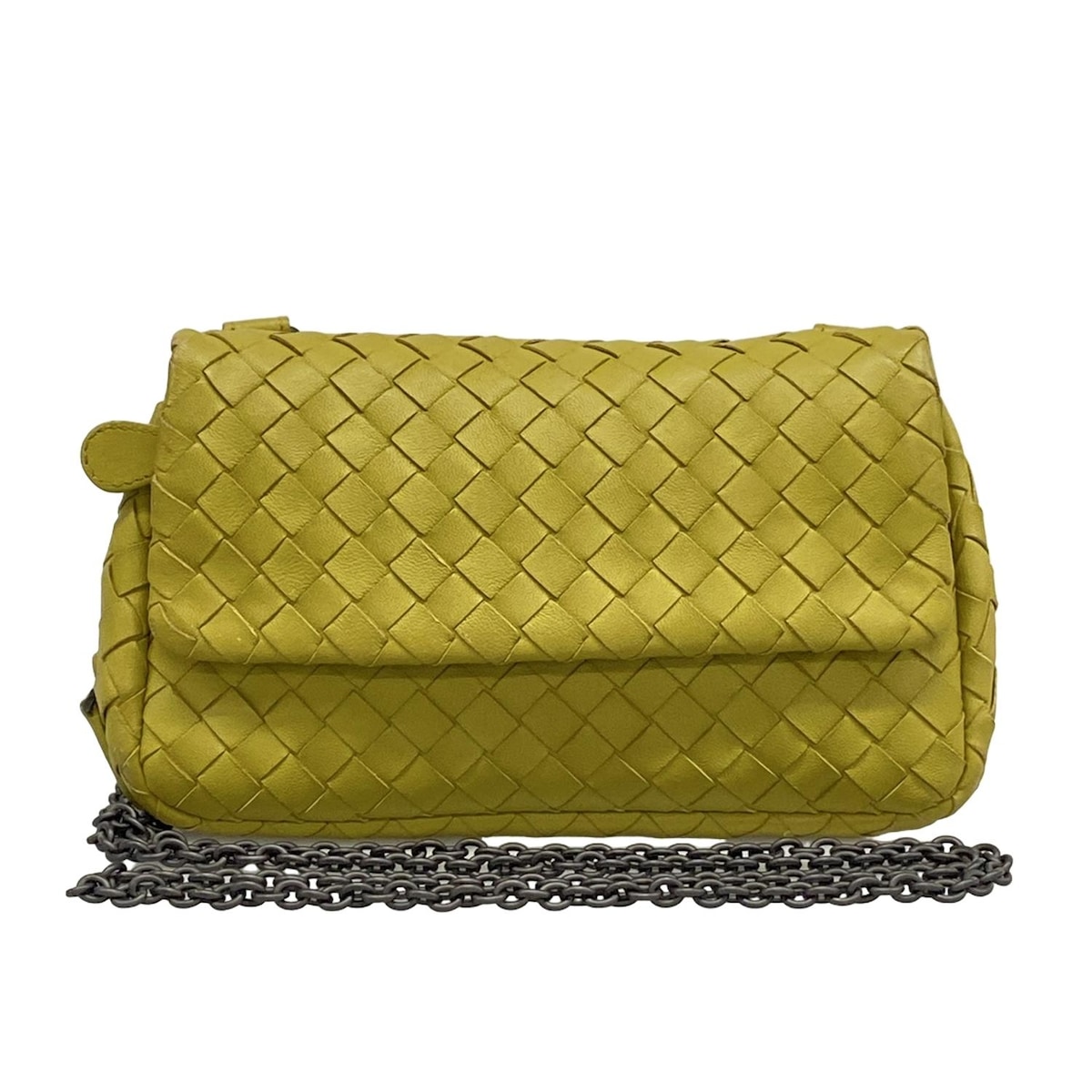 【新着】【中古】BOTTEGA VENETA(ボッテガヴェネタ) イントレチャート ショルダーバッグ チェーンショルダー/ストラップ着脱可 ライトグリーン レザー