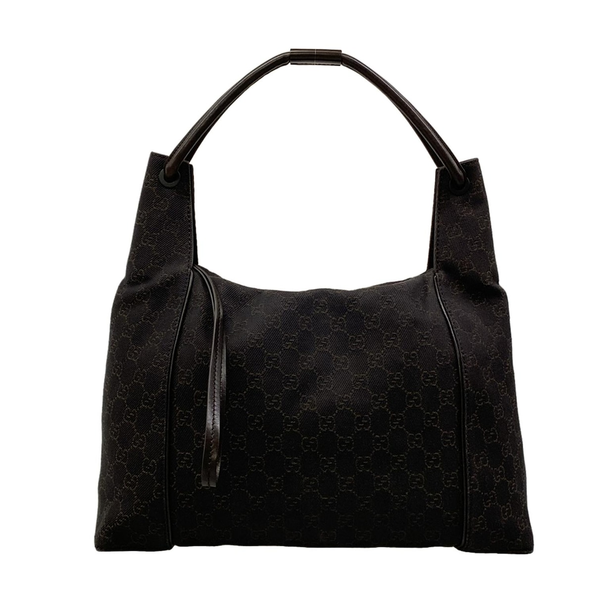 【中古】GUCCI(グッチ) GG柄 ショルダーバッグ 黒×ベージュ×ダークブラウン レザー