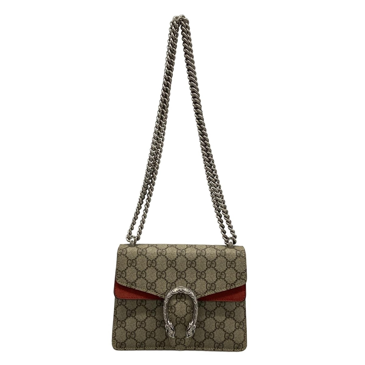 【新着】【中古】GUCCI(グッチ) ディオニュソス GGスプリーム ミニ バッグ ショルダーバッグ チェーンショルダー レッド×ダークグレー×ベージュ