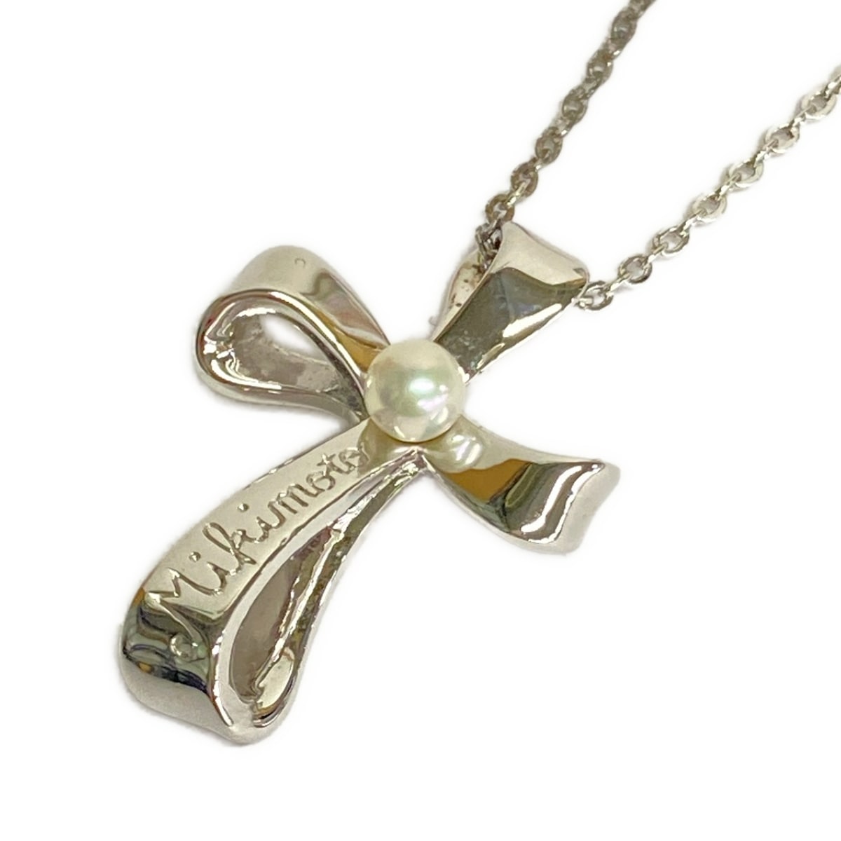 【新着】【中古】mikimoto(ミキモト) ネックレス クロス(十字架) シルバー×白