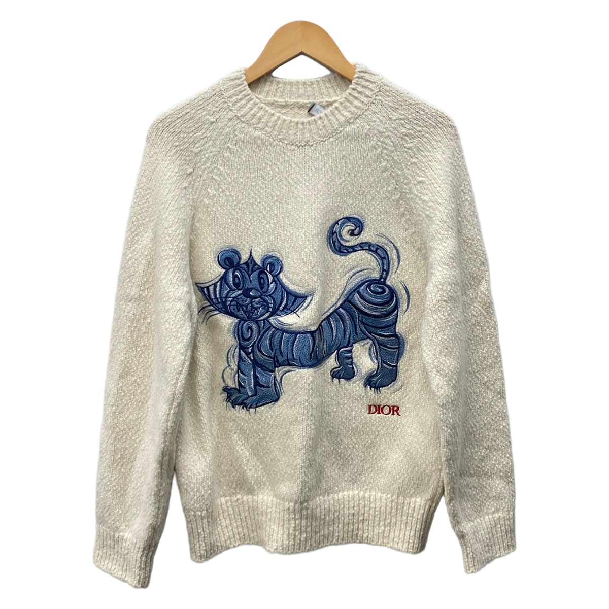【中古】DIOR/ChristianDior(ディオール/クリスチャンディオール) 長袖セーター クルーネック/22SS/ケニーシャーフ/寅/刺繍 アイボリー×ブルー×白 45,593円