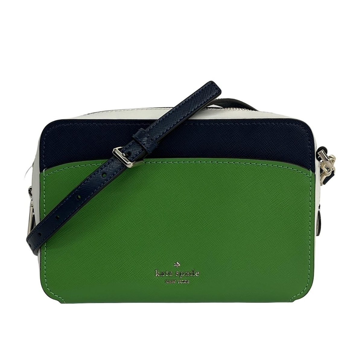 【新着】【中古】Kate spade(ケイトスペード) ローリン カラーブロック カメラ バッグ ショルダーバッグ ストラップ着脱可 ライトグリーン×ネイビー×アイボリー レザー