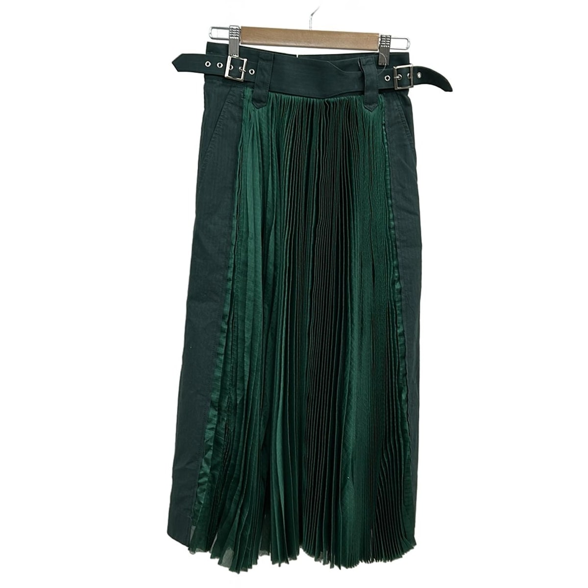 【新着】【中古】Sacai(サカイ) ロングスカート プリーツ グリーン×ダークグリーン