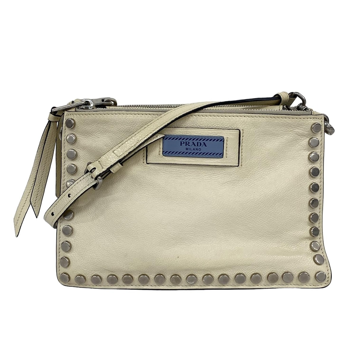 【新着】【中古】PRADA(プラダ) エティケット ショルダーバッグ スタッズ アイボリー×シルバー レザー