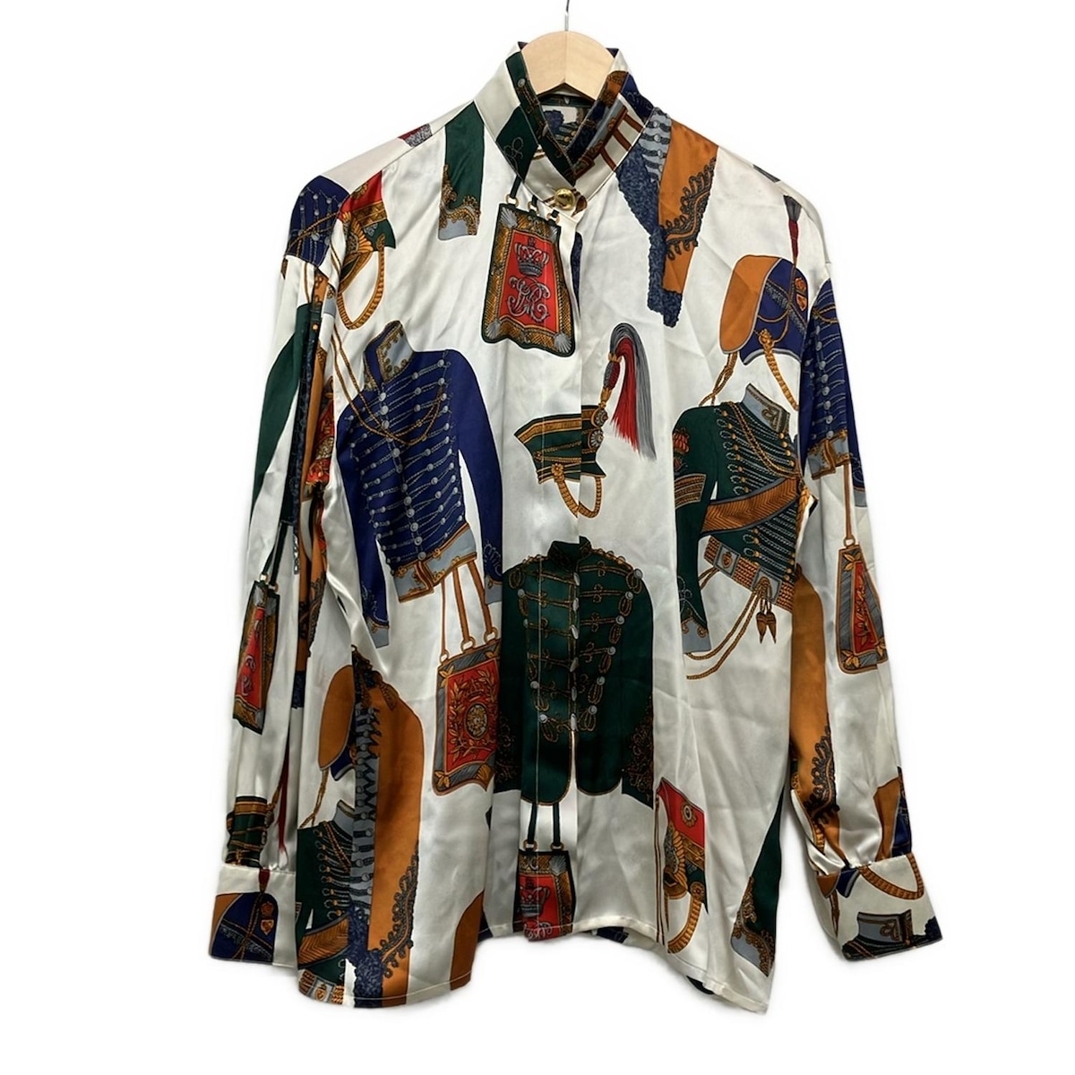 【新着】【中古】ESCADA(エスカーダ) 長袖シャツブラウス ベージュ×ネイビー×マルチ