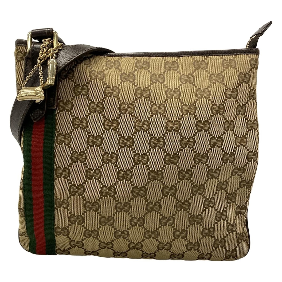 【新着】【中古】GUCCI(グッチ) GG柄/シェリー(ウェブ) ショルダーバッグ ダークブラウン×ベージュ×マルチ レザー