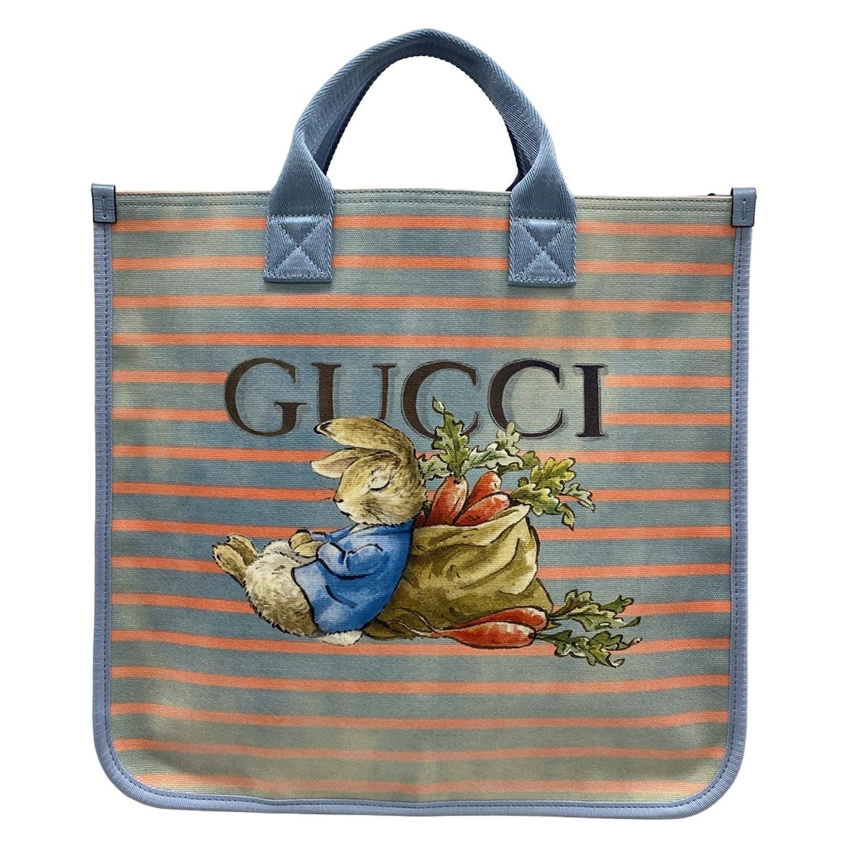 【新着】【中古】GUCCI(グッチ) チルドレンズ トートバッグ ピーターラビット/PETER RABBIT/ボーダー ブルー×ピンク×マルチ