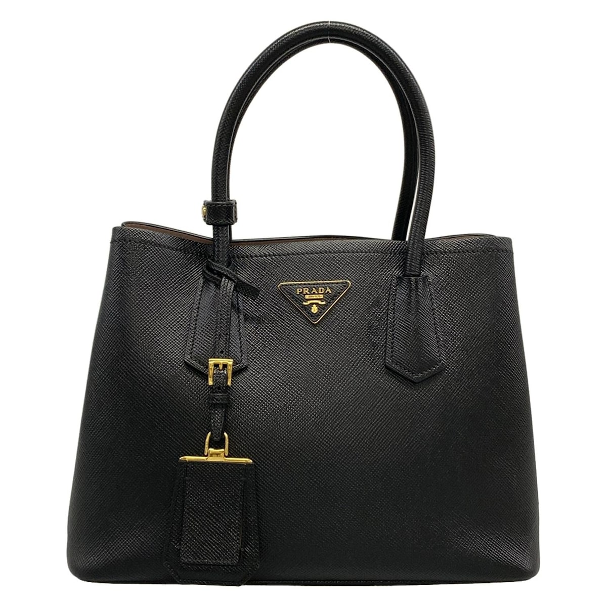 【新着】【中古】PRADA(プラダ) ダブルスモールバッグ トートバッグ 黒 なめし革