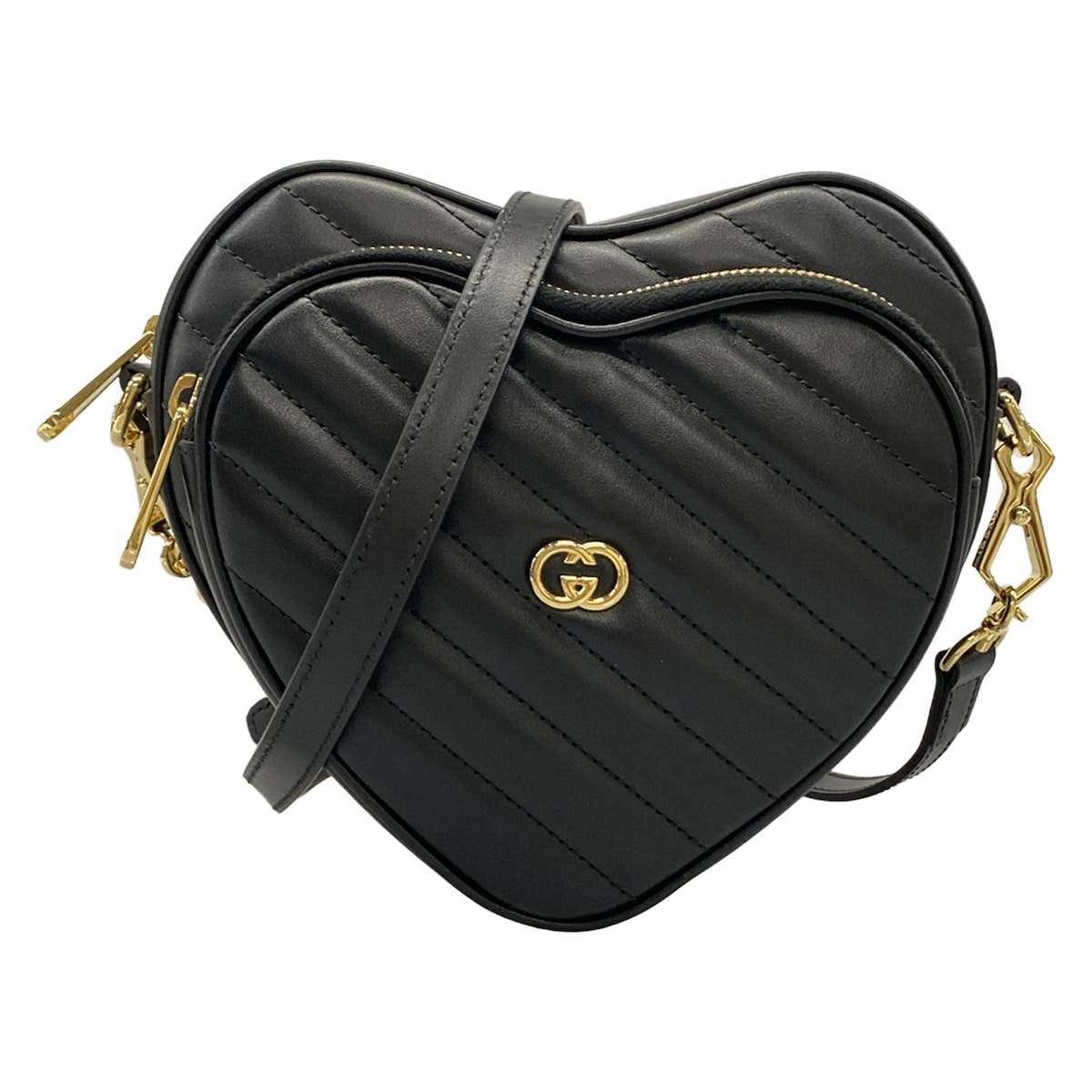【新着】【中古】GUCCI(グッチ) インターロッキングGミニハートショルダーバッグ ショルダーバッグ ハート型/キルティング/同盟罷工さあ美着脱可 黒 なめし革