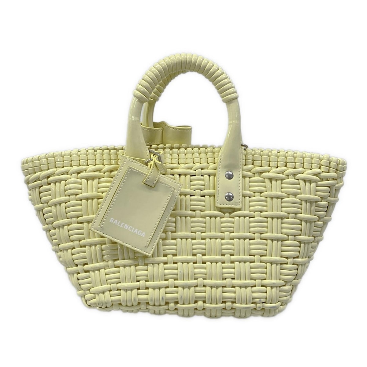 【新着】【中古】BALENCIAGA(バレンシアガ) ビストロ XS バスケット トートバッグ かごバッグ ライトイエロー コットン