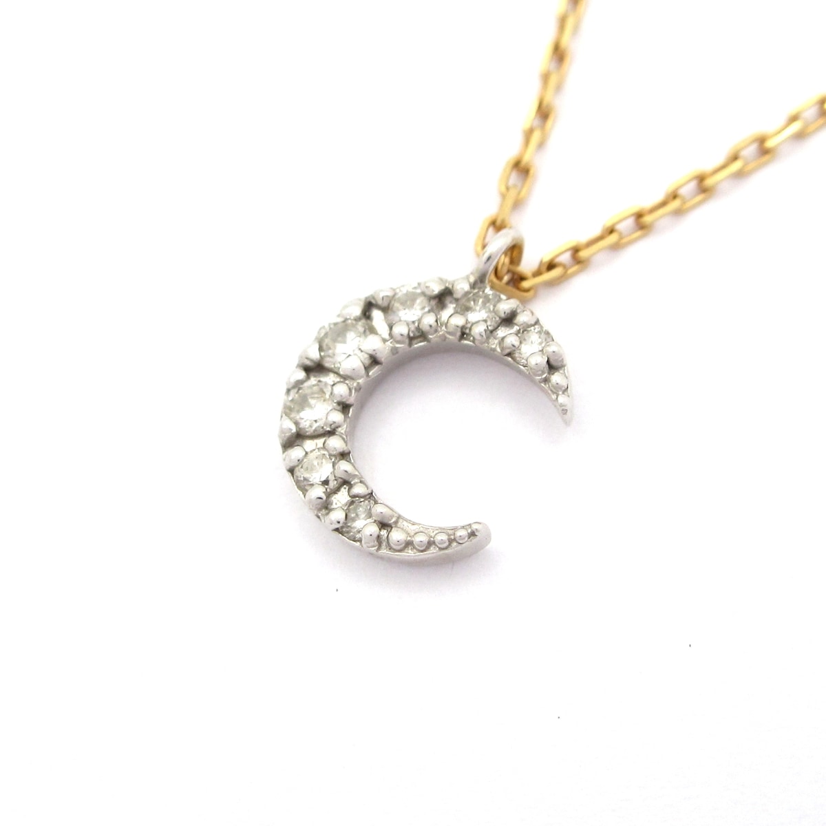【新着】【中古】agete(アガット) ネックレス 総重量:1.2g/7Pダイヤ/ダイヤ0.05カラット/月 K18YG×K18WG×ダイヤモンド 25,869円