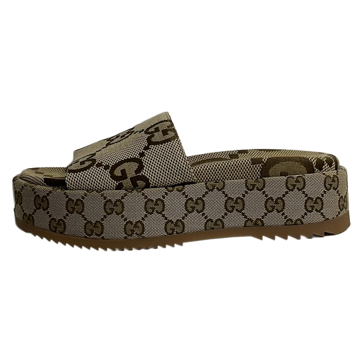 【新着】【中古】GUCCI(グッチ) プラットフォーム スライドサンダル サンダル プラットフォーム ベージュ×ダークブラウン