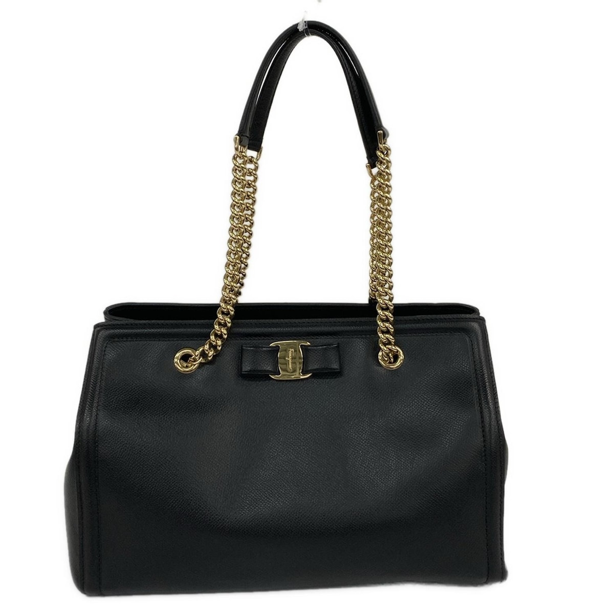 【中古】FERRAGAMO/SalvatoreFerragamo(サルバトーレフェラガモ) ヴァラ トートバッグ チェーンショルダー 黒 レザー
