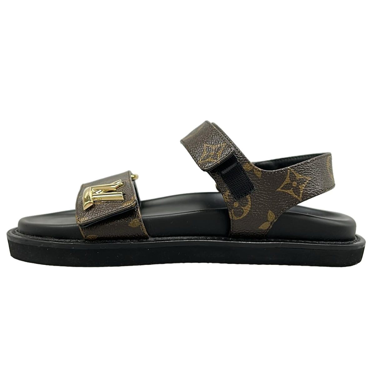 【新着】【中古】LOUIS VUITTON(ルイヴィトン) サンダル LVツイスト/ベルクロ ダークブラウン×カーキ