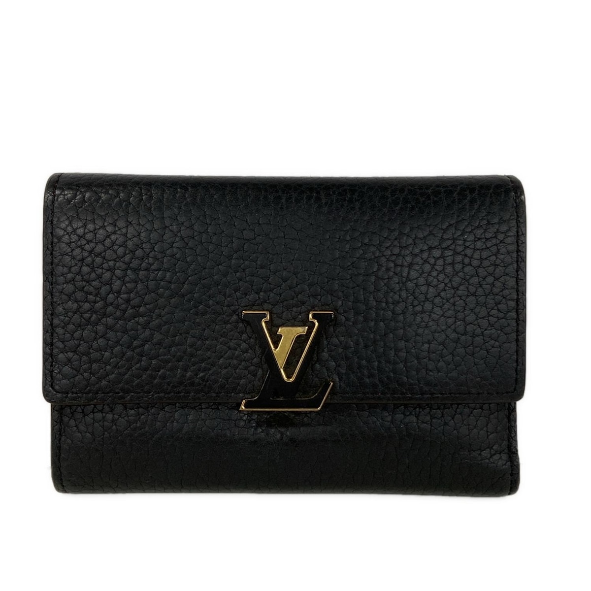【新着】【中古】LOUIS VUITTON(ルイヴィトン) ポルトフォイユカプシーヌコンパクト 3つ折り財布 ノワール・ホットピンク レザー
