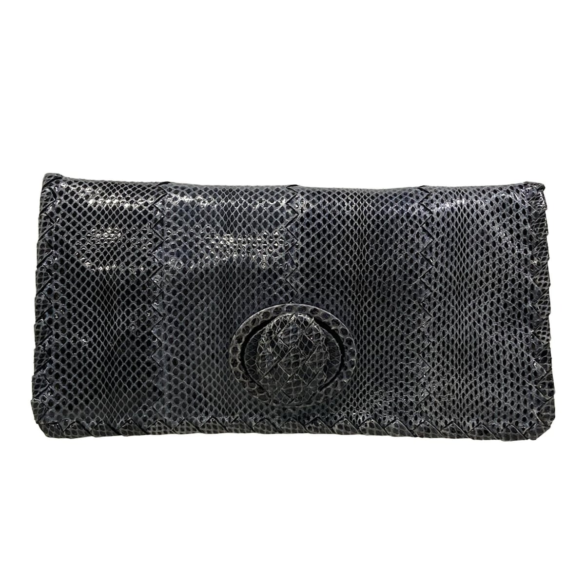 【新着】【中古】BOTTEGA VENETA(ボッテガヴェネタ) イントレチャート クラッチバッグ ネイビー