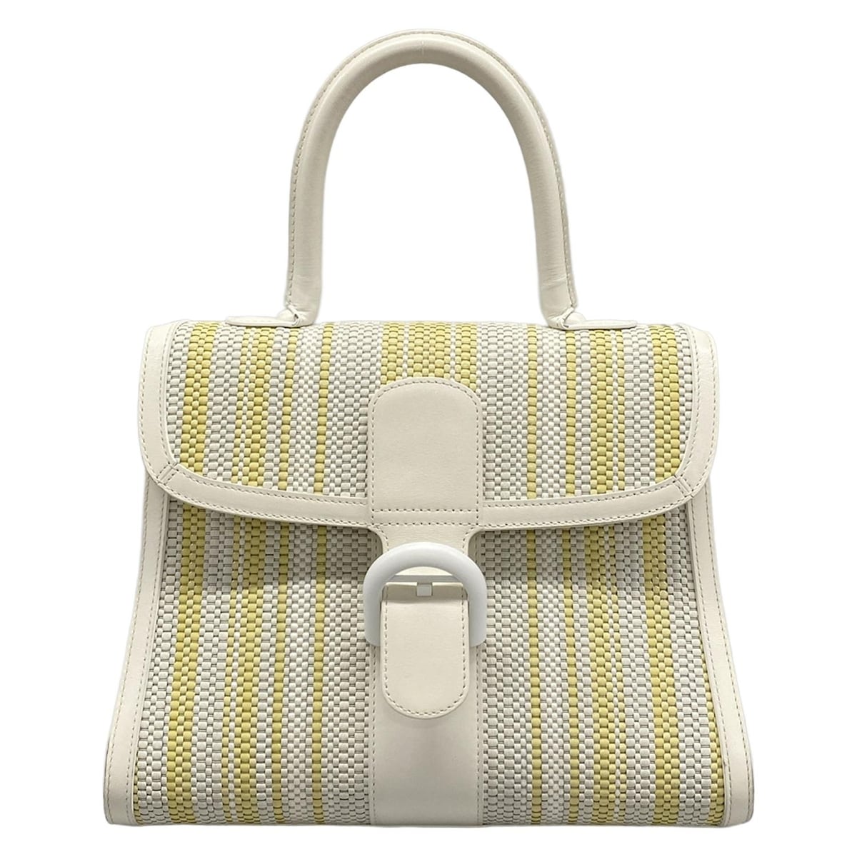 【新着】【中古】DELVAUX(デルボー) ブリヨンMM ハンドバッグ 編み込み 白×ベージュ レザー