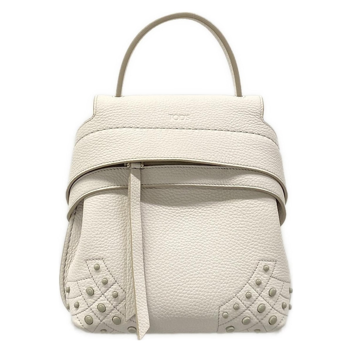 【新着】【中古】TOD'S(トッズ) ウェーブ ミニ リュックサック ストラップ着脱可 ライトグレー レザー