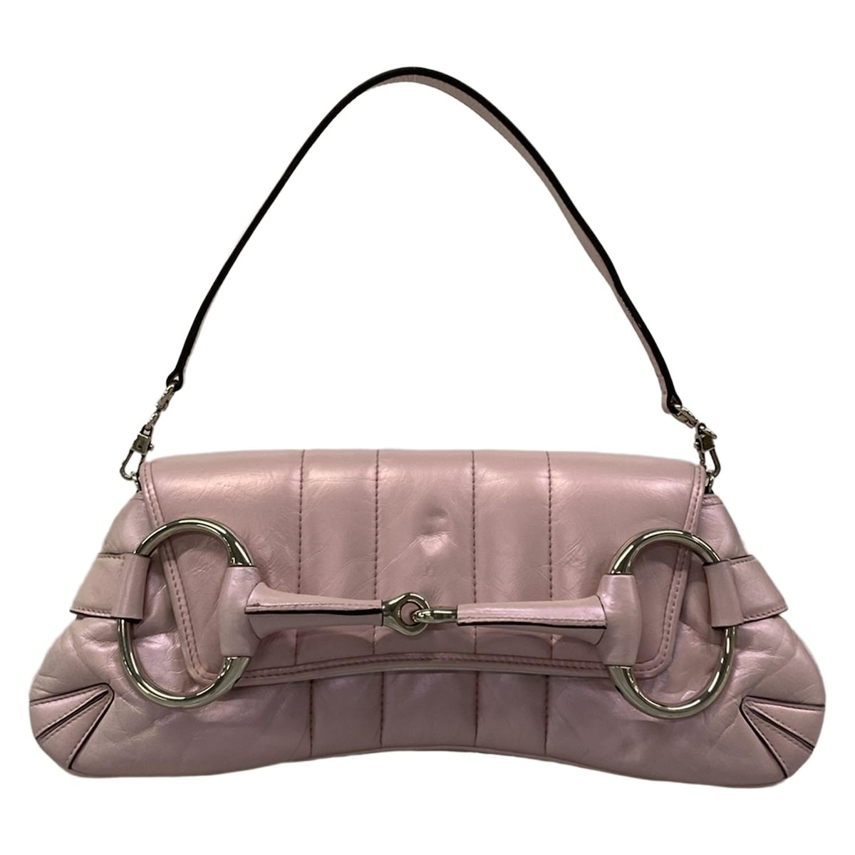 【新着】【中古】GUCCI(グッチ) ホースビット チェーン ミディアム ショルダーバッグ ショルダーバッグ ストラップ着脱可 メタリックピンク レザー
